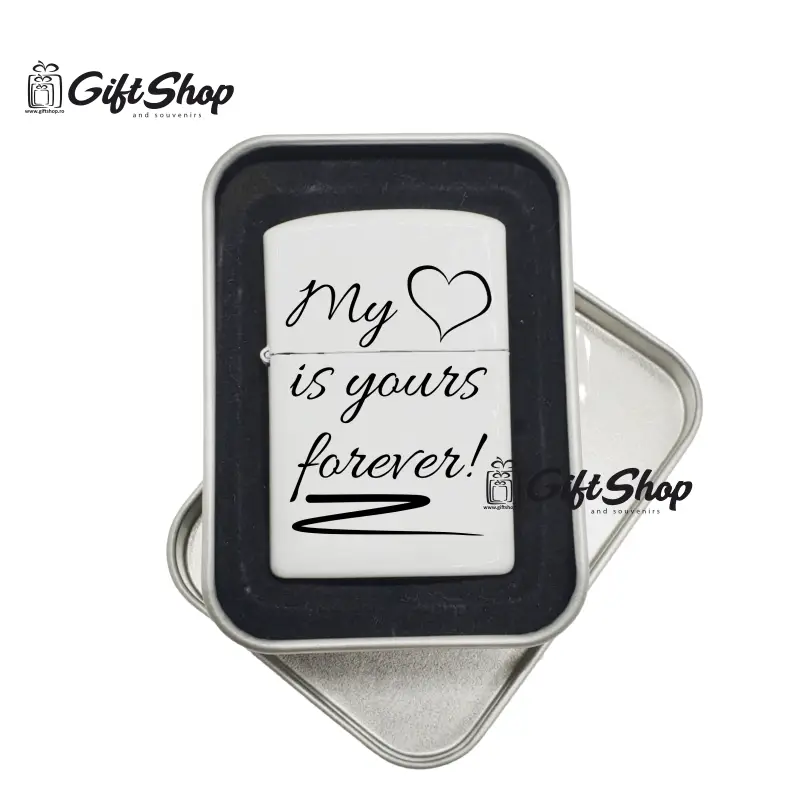 My heart is yours forever, bricheta metalica gravata laser cu mesaj